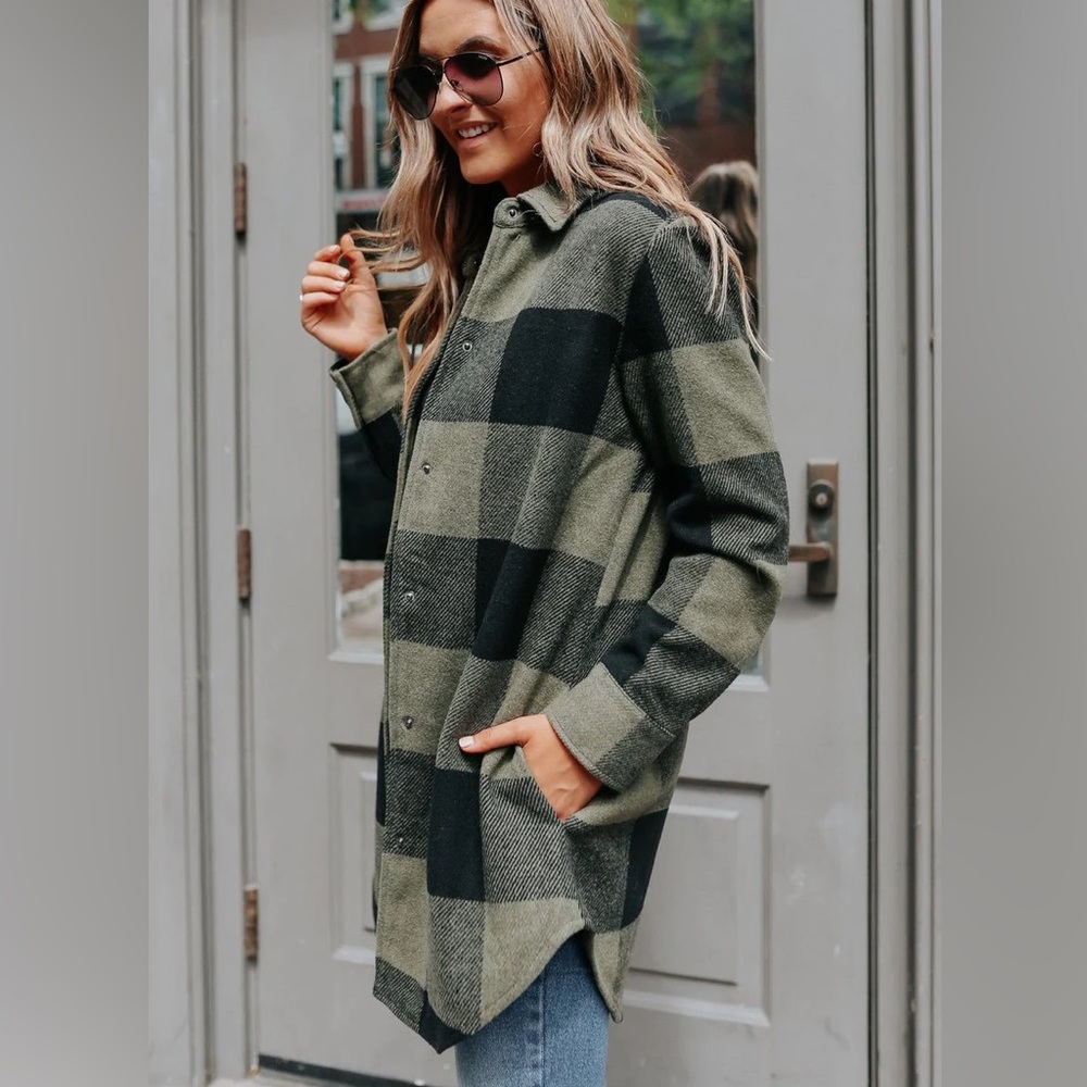 BB Dakota by Steve Madden Olive and Black Checkered Utility Jacket